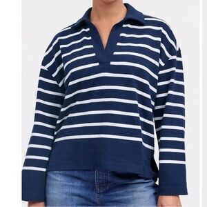 Madewell Navy and White striped long sleeve rugby tee